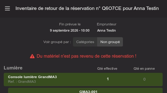 Un inventaire de retour terminé