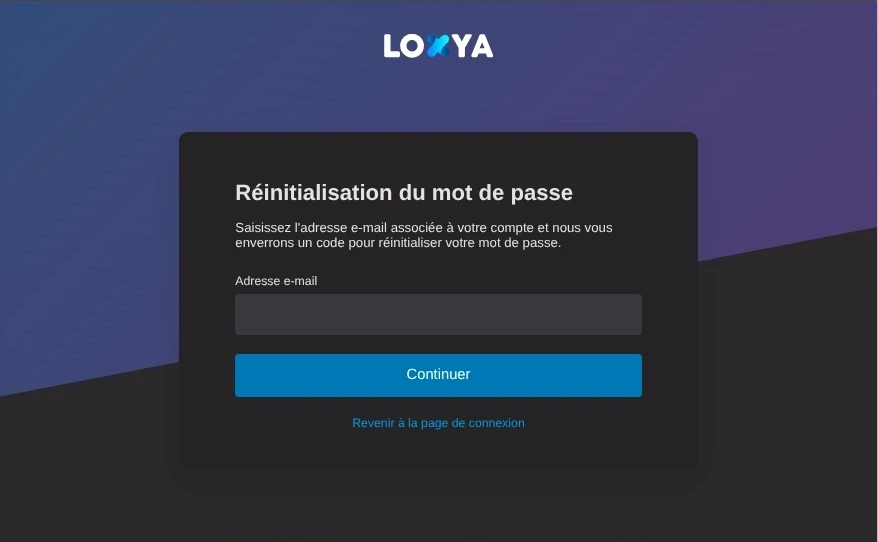 La fenêtre de réinitialisation du mot de passe