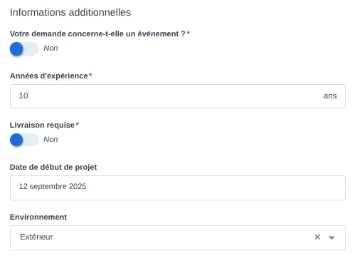 Les champs additionnels d'une demande de réservation