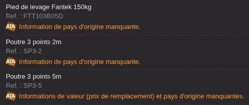 Les informations manquantes pour carnet ATA dans la liste