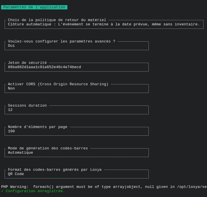 Sixième étape de l'assistant d'installation CLI de Loxya