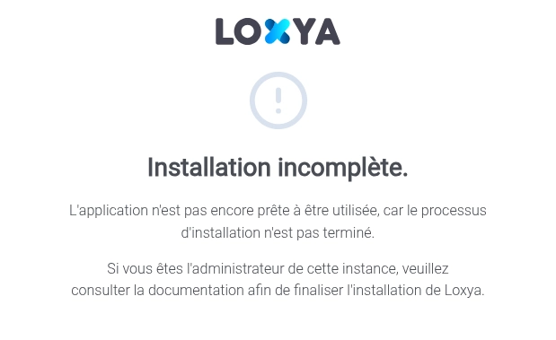 La page qui apparaît avant que Loxya soit complètement installé